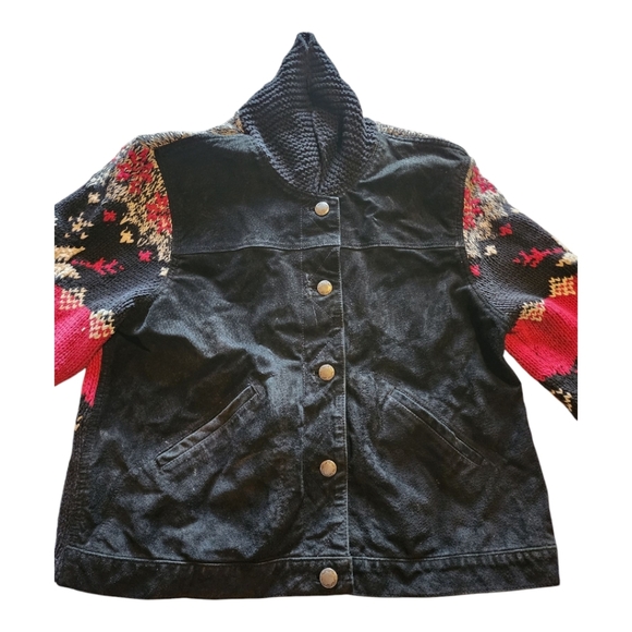 Coldwater Creek Y2K Suede Knit Jacket Fair Isle Hooded Button Boho Western PXL - Picture 1 of 13
